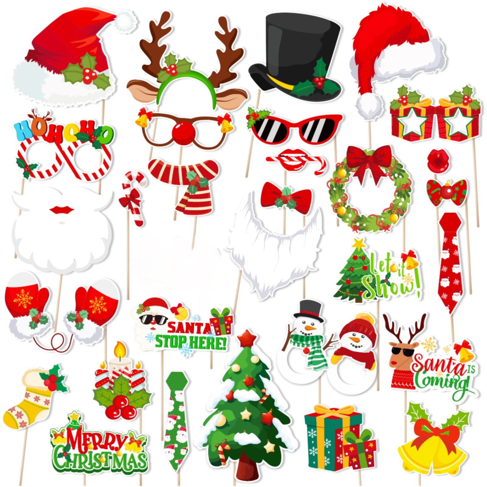 MOQIN Christmas Photo Booth Props Kit(30Pcs) DIY Photo Booth Prop Pose Sign Kits for Adults Kids for Christmas Party Supplies 2024 Christmas Party Decoration